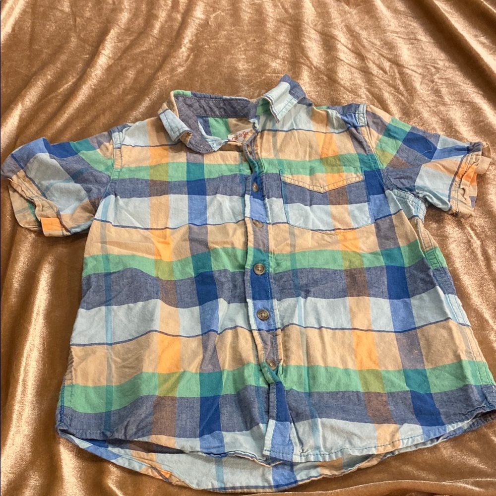 Cat & Jack Blue Green Button Down Shirt